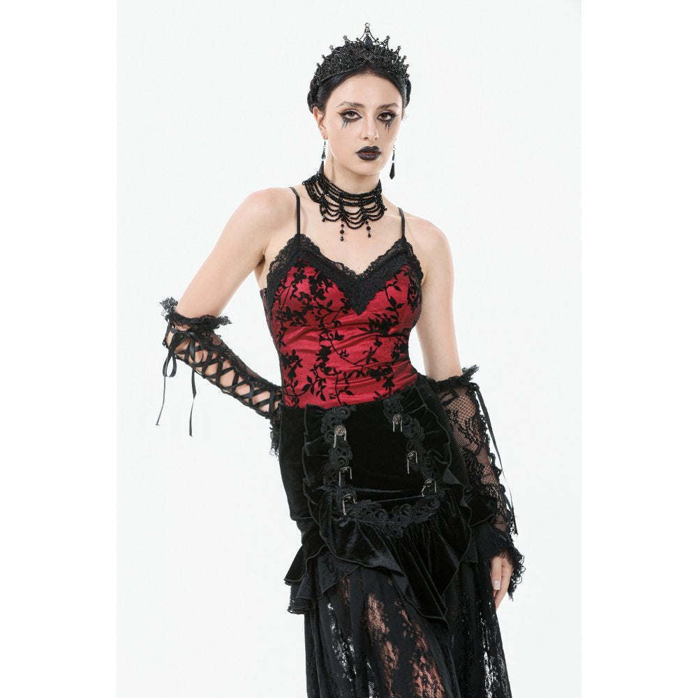 Dark in Love Gothic Lace Velvet Layered Maxi Skirt – Black Victorian