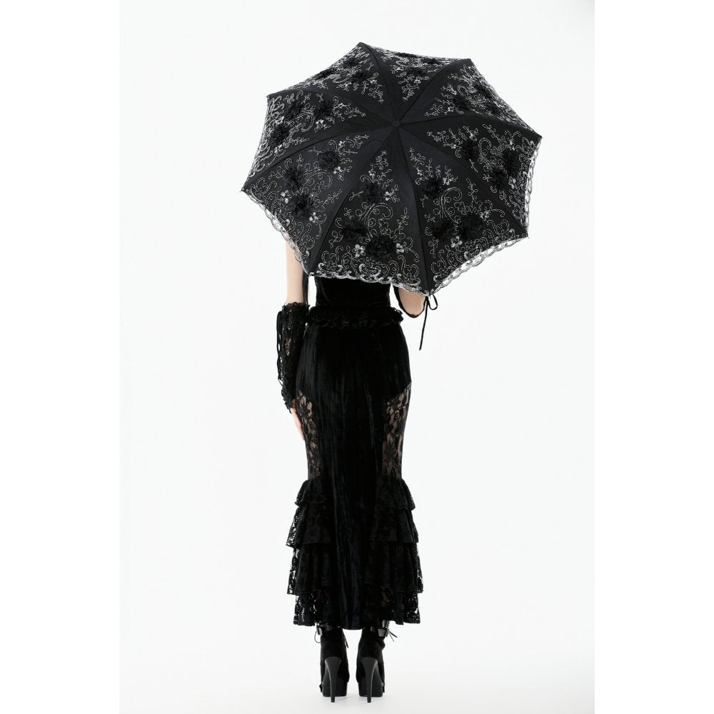Dark in Love Belladonna Embroidered Folding Parasol – Black Gothic Sunshade