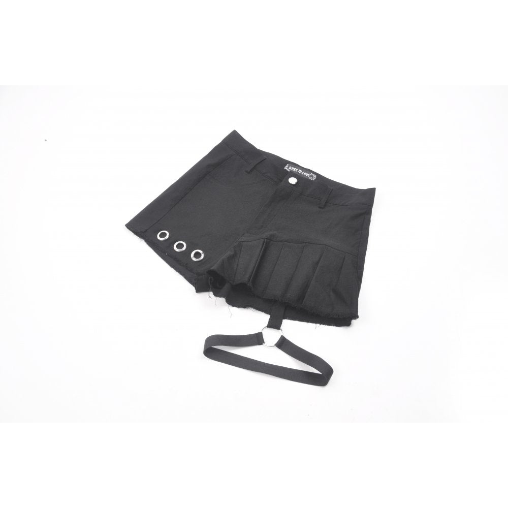 Dark in Love Gwen Black Pleated Garter Shorts – High-Waisted Goth