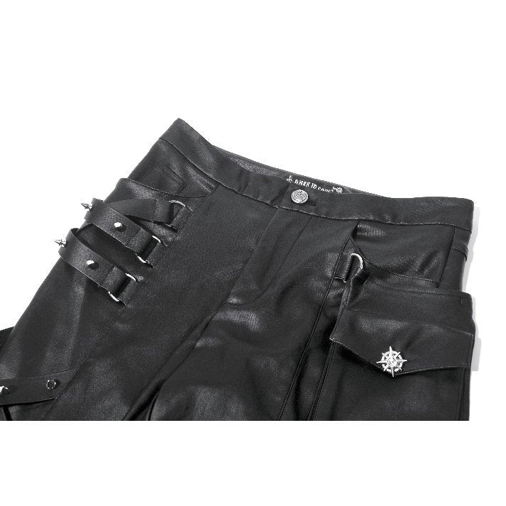 Dark in Love Punk Leather-Look Strap Detail Trousers | High-Waisted