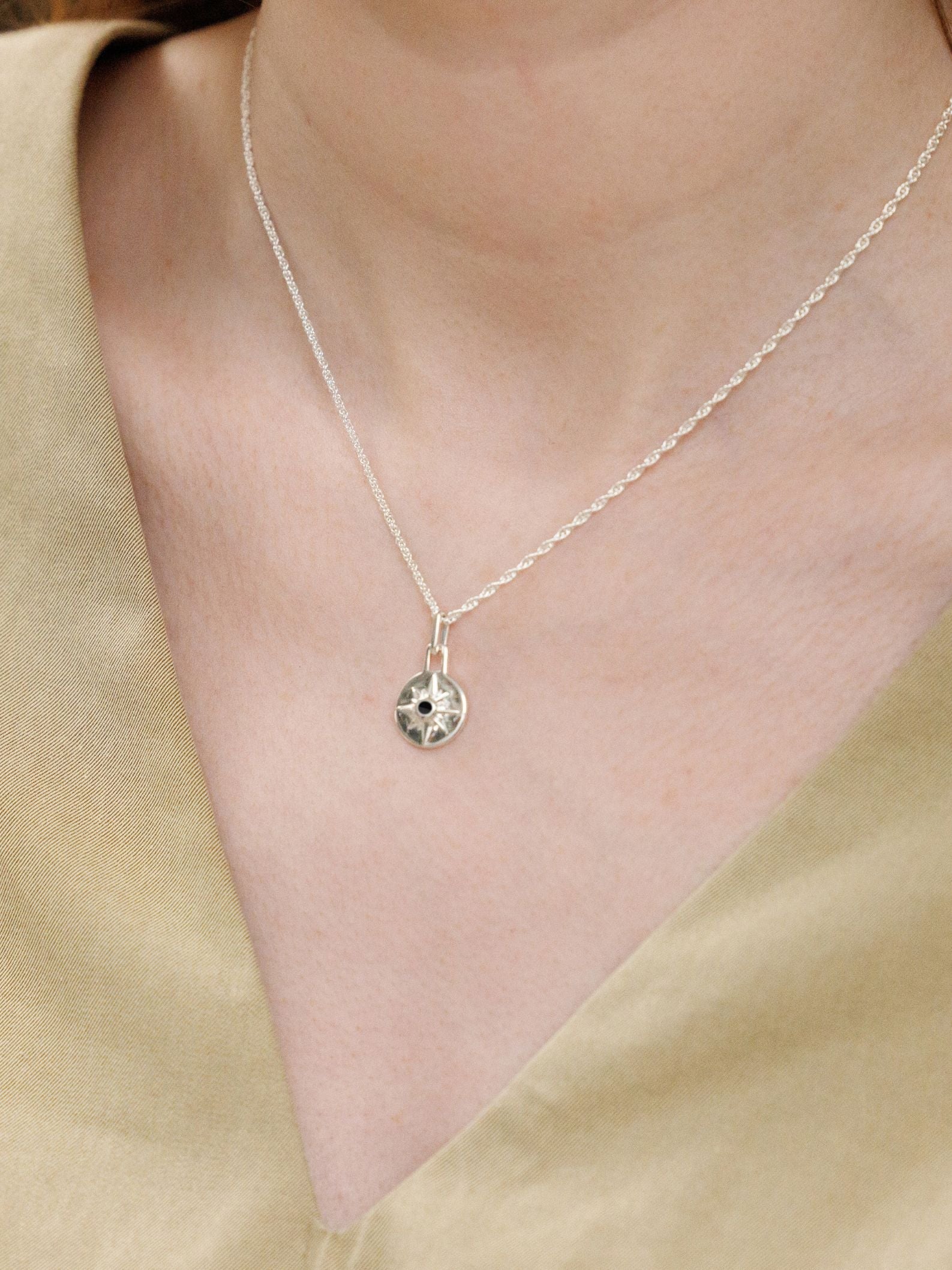 No More Nobody Astrid Recycled Sterling Silver Onyx Star Necklace - 16"