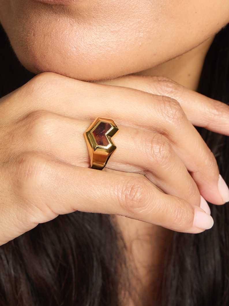 No More Nobody Daryl Tiger Eye Heart Ring – 18k Gold Vermeil Silver