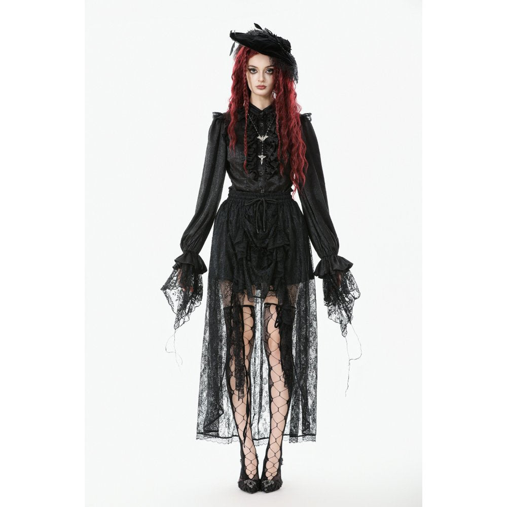 Dark in Love Sabina Black Sheer Lace High-Low Gothic Bustle Skirt