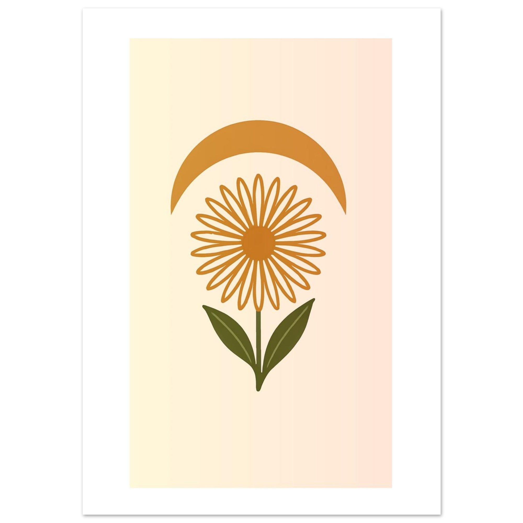 Minimal Flower & Crescent Print - Boho Botanical Poster | Earthy Modern Wall Art