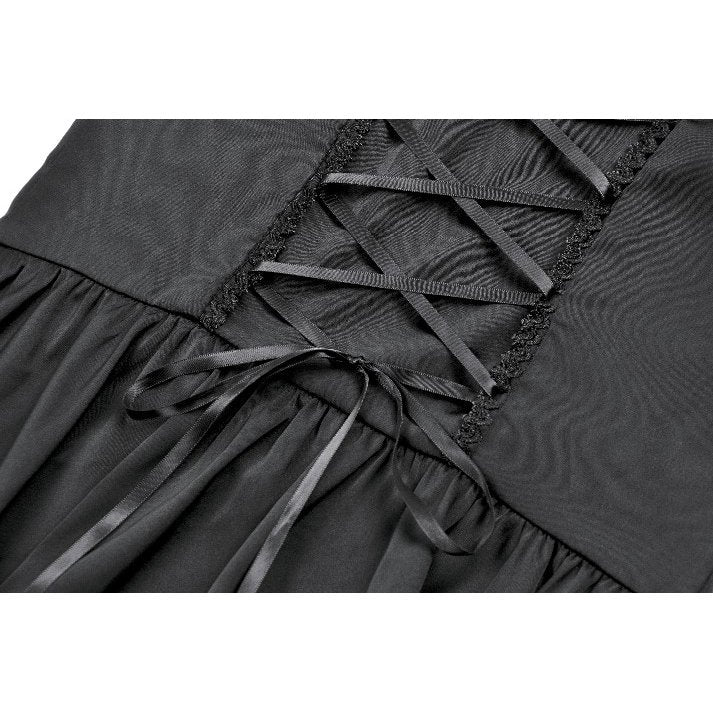 Dark in Love Belladonna Goth Dress – Black Lace-Up Puff Sleeve