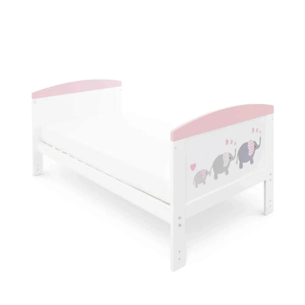 Ickle Bubba Coleby Style Cot Bed with Under Drawer Elephant Love Pink - Fibre Mattress