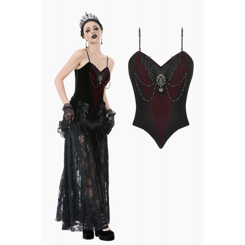 Dark in Love Morrigan Velvet & Lace Goth Top – Wine Red & Black