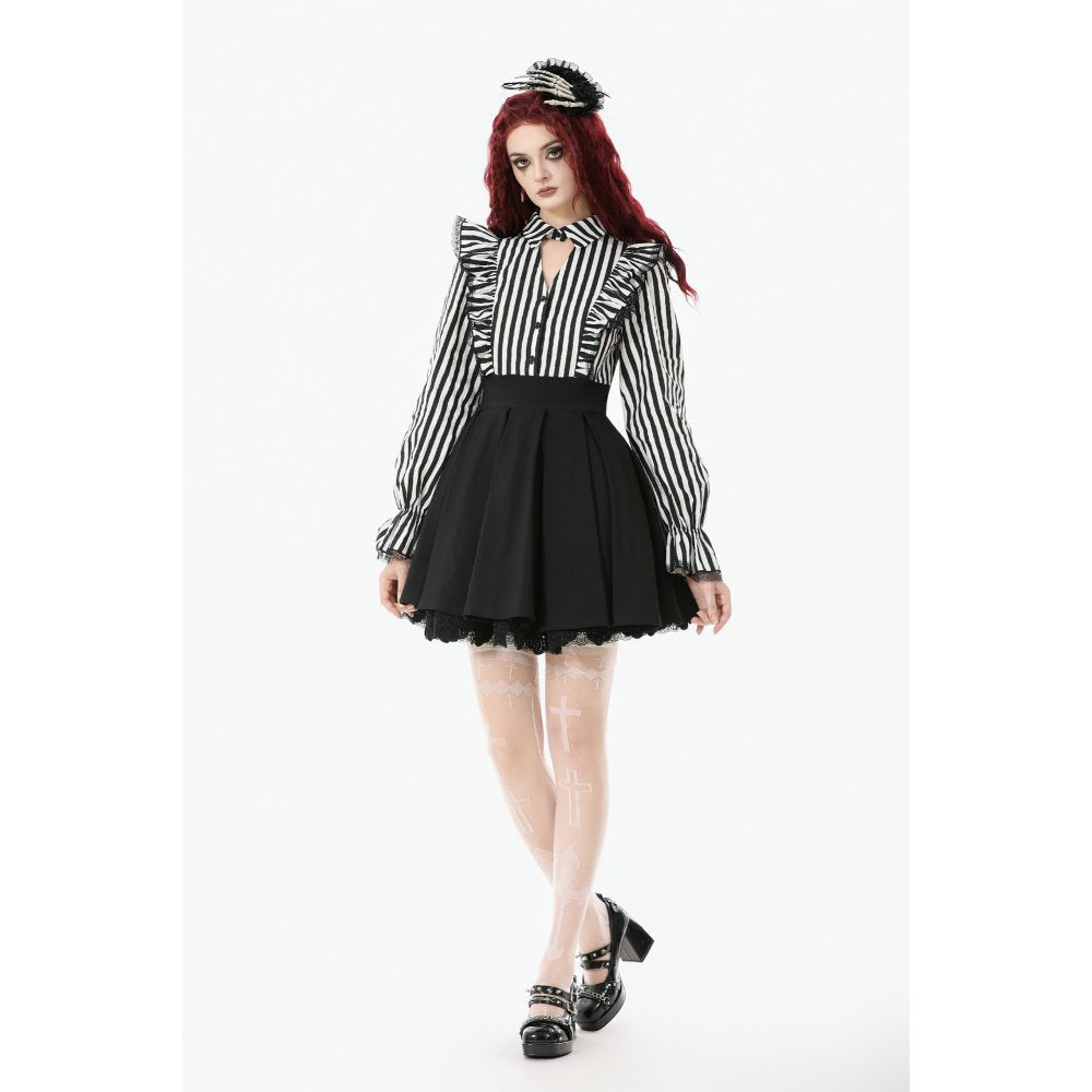 Dark in Love Striped Ruffle Gothic Lolita Dress – Black and White