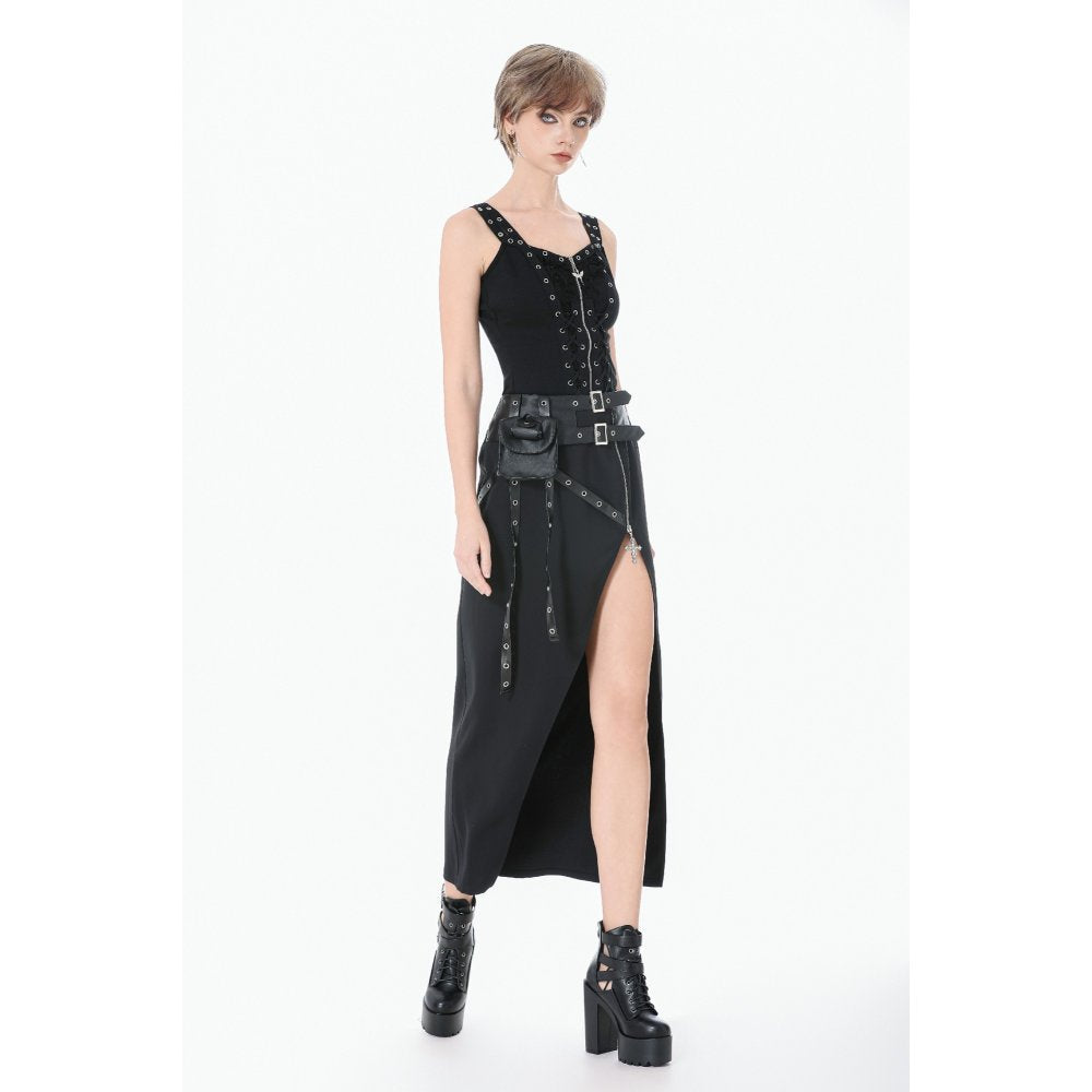 Dark in Love Punk Lace-Up Corset Top – Cotton Mesh Vest with Eyelets