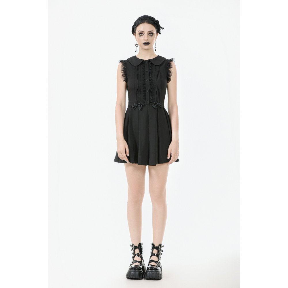 Dark In Love Gwendolyn Goth Mini Dress | Black Lace Panel A-Line