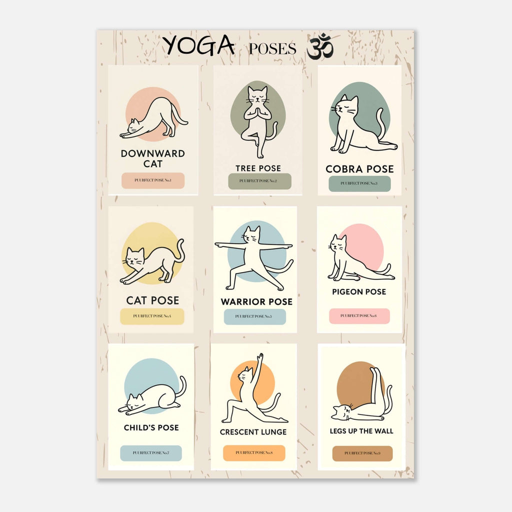 Funny Cat Yoga Wall Art – Cute Feline Yoga Poses Poster, Playful Wellness Decor