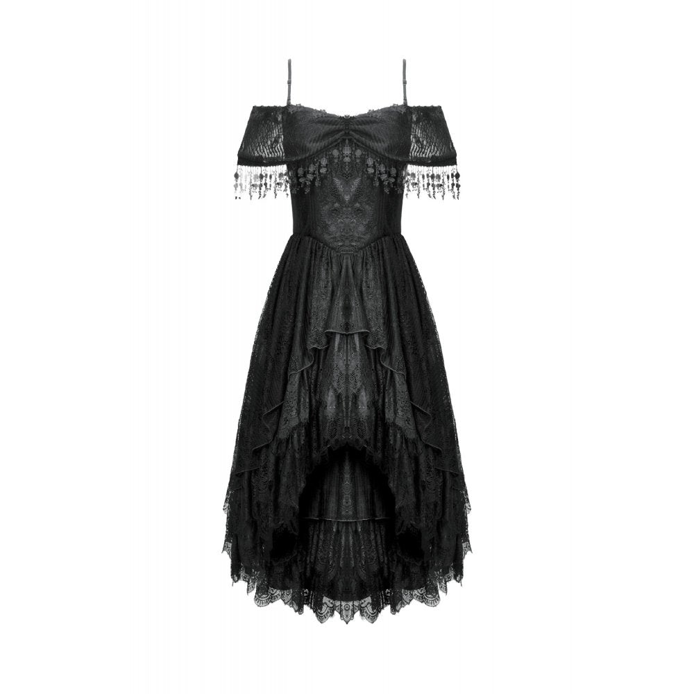 Dark in Love Soraya Gothic Lace High-Low Dress | Off-Shoulder Black