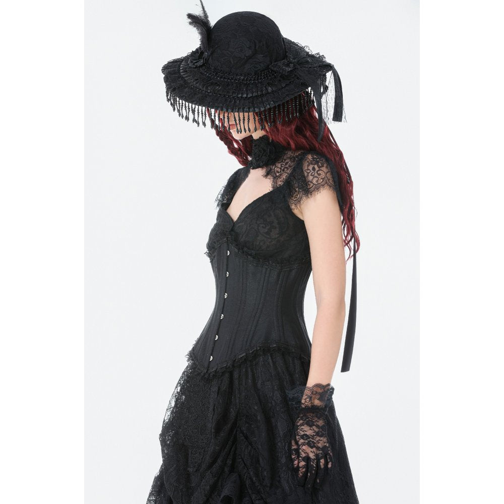 Dark in Love Talia Gothic Longline Metal Boned Corset | Black Polyester