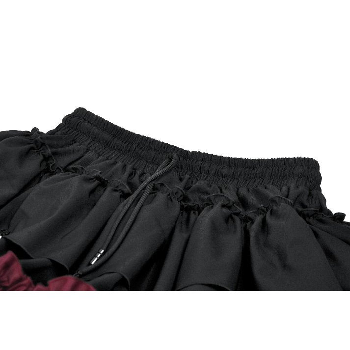 Dark in Love Black & Crimson Gothic Tiered Ruffle Mini Skirt