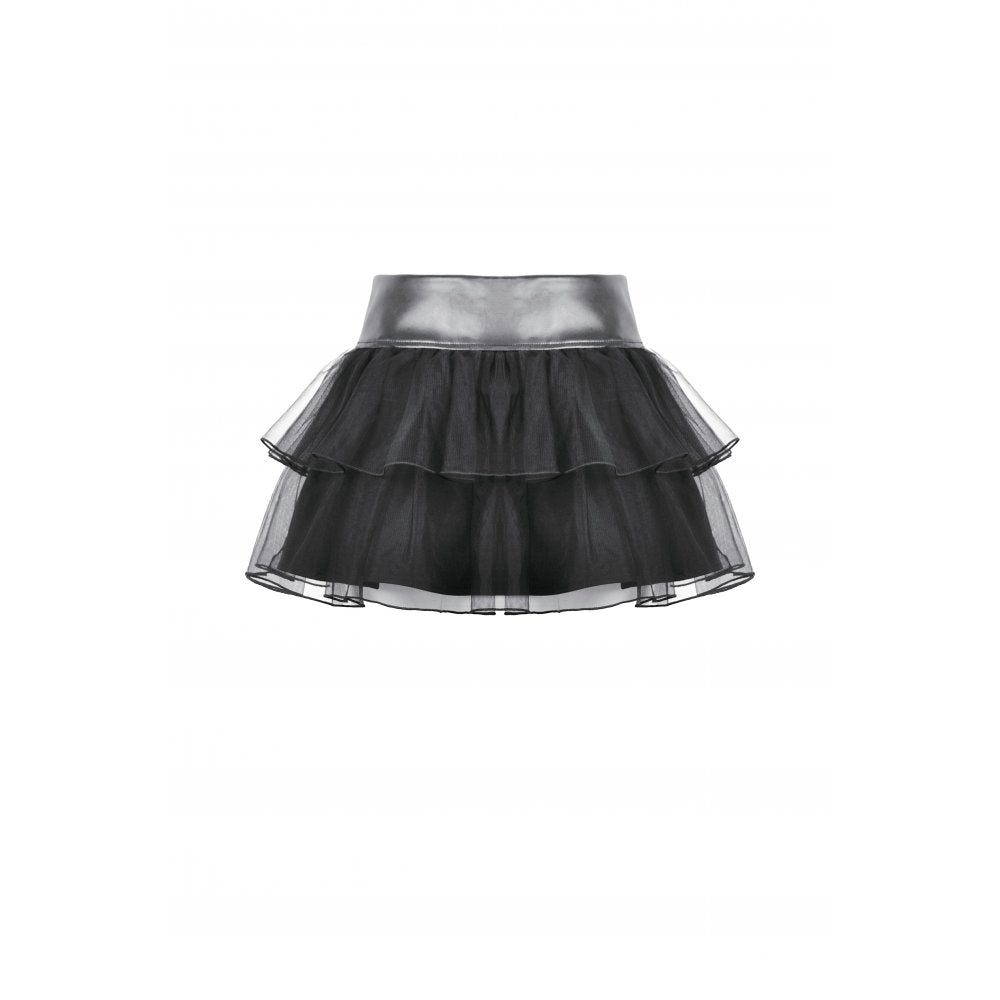 Dark in Love Black Tulle Layered Goth Mini Skirt with Studded Waist