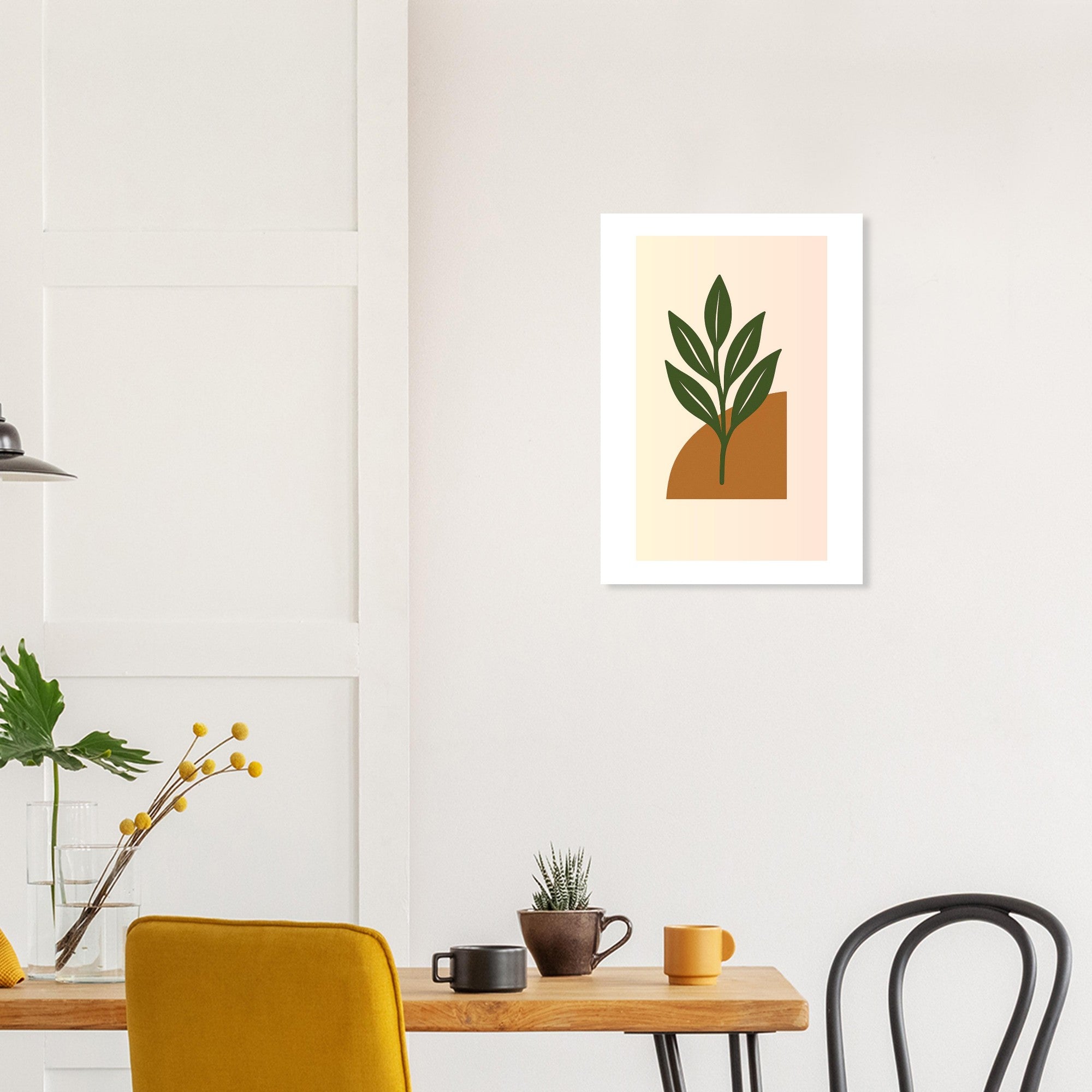 Green Leaf Botanical Wall Art – Minimal Plant Print with Terracotta Accent, Boho Decor