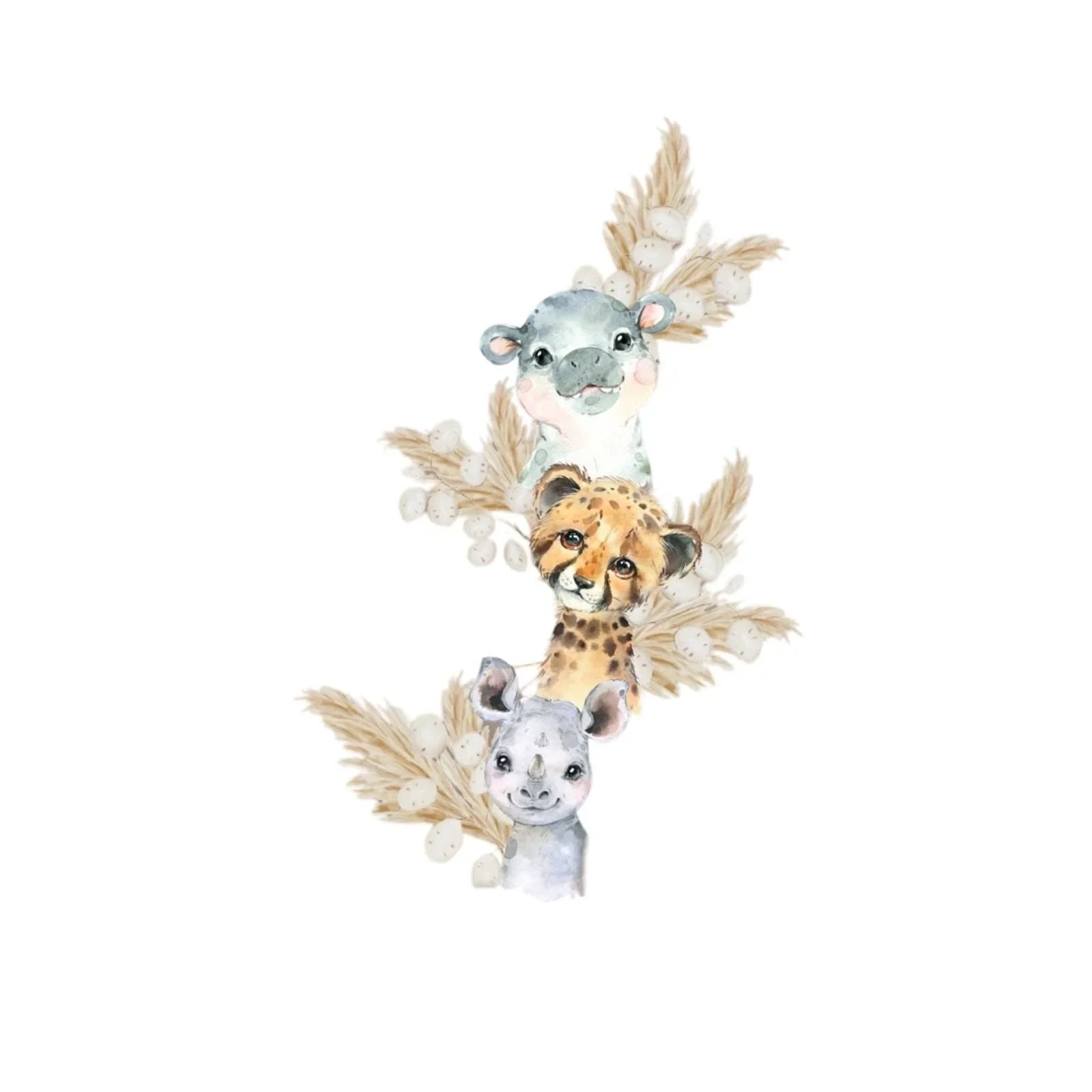 Live Vida Baby Safari Wall Sticker Hippo & Cheetah & Rhino 3 pcs
