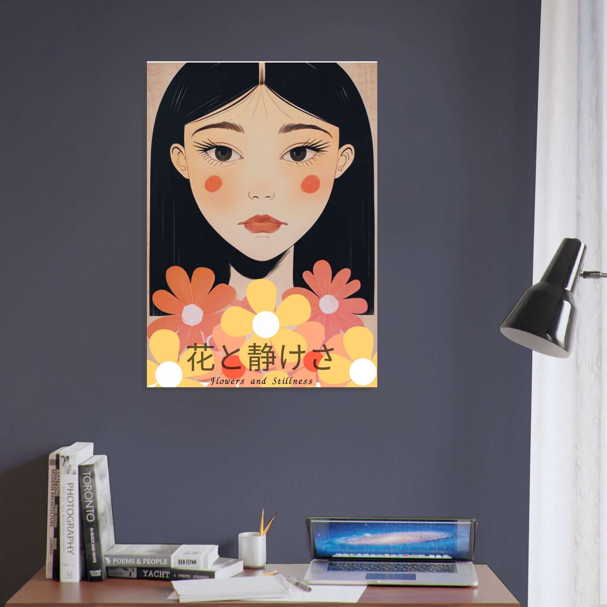 Flowers & Stillness: Japanese Portrait Art Print - Stunning Matte Poster for Home Decor