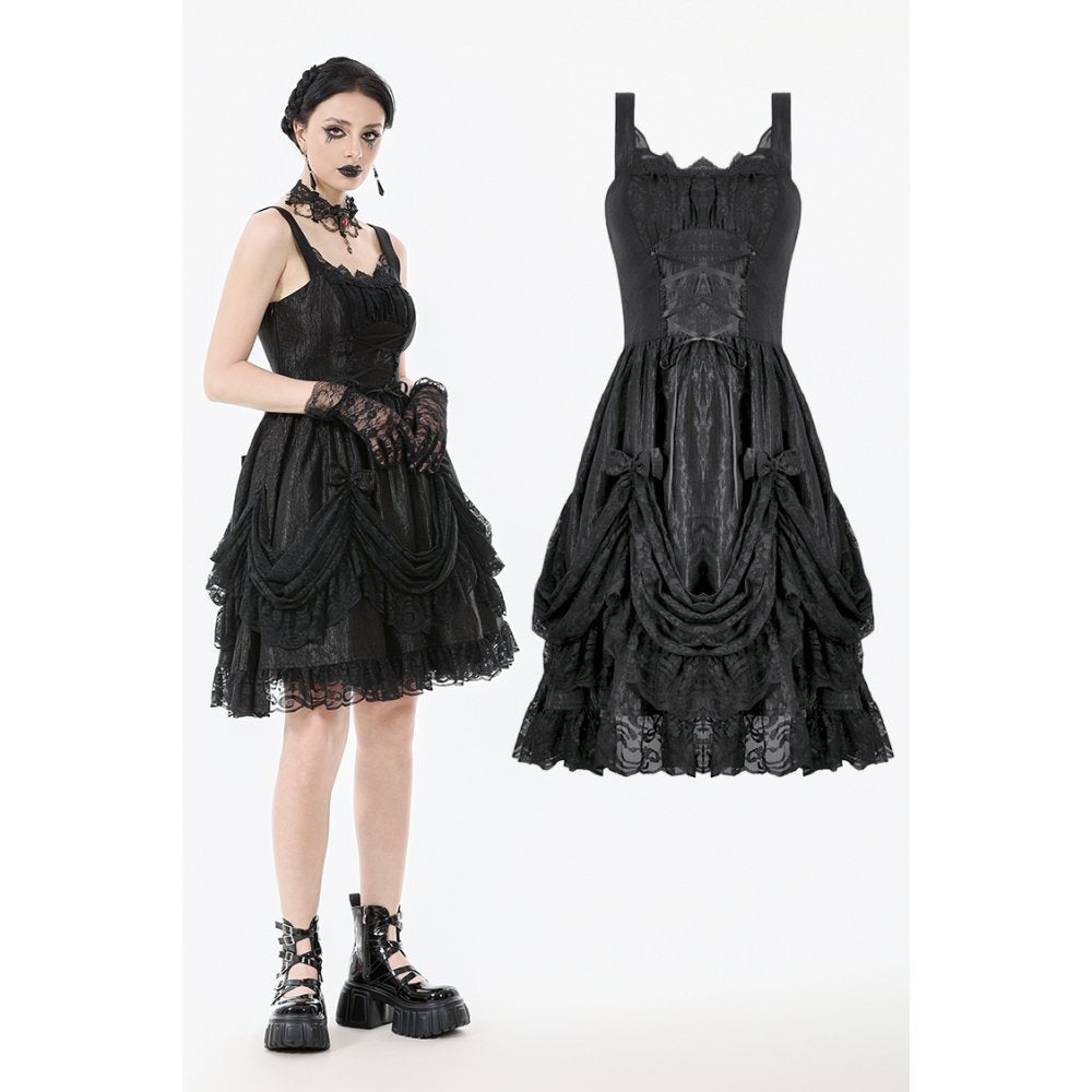 Dark in Love Shadow Lament Black Ruched Lace Gothic Lolita Dress