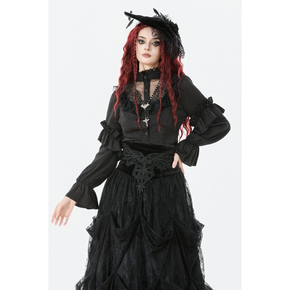 Dark in Love Bellatrix Frill Blouse – Black Victorian Gothic Top