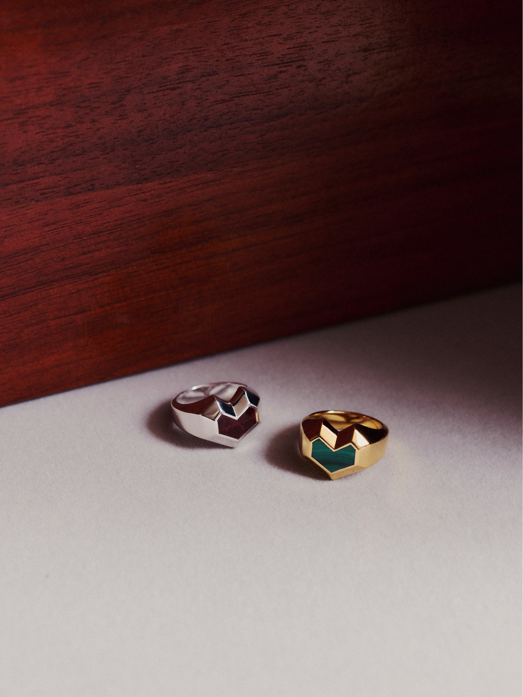 No More Nobody Daryl Malachite Heart Ring – 18k Gold Vermeil Silver