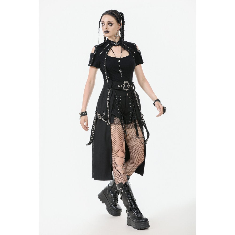 Dark in Love Chain Belt Layered Goth Skirt - Black Polyester Punk