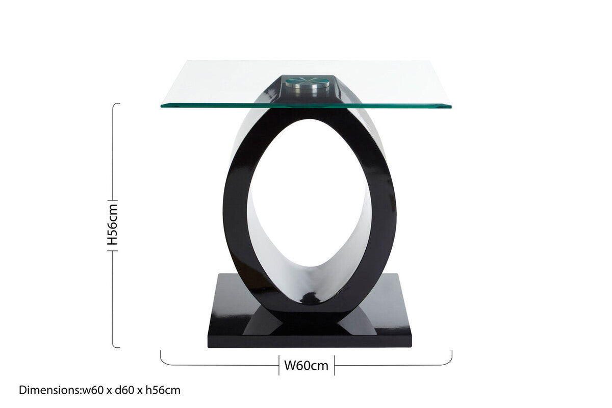 Orsina Halo Modern O-Shaped Side Table – Black Base & Tempered Glass