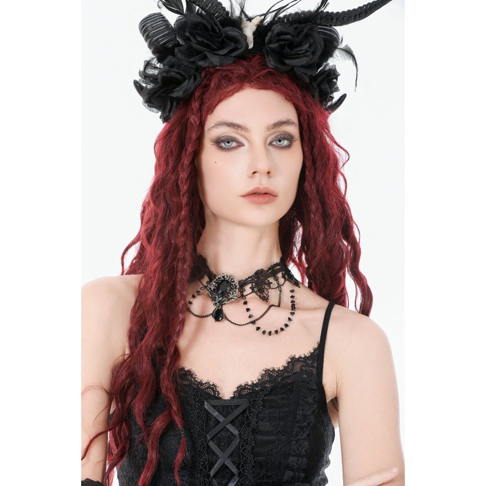 Dark In Love Adelina Gothic Choker – Black Lace & Filigree Necklace