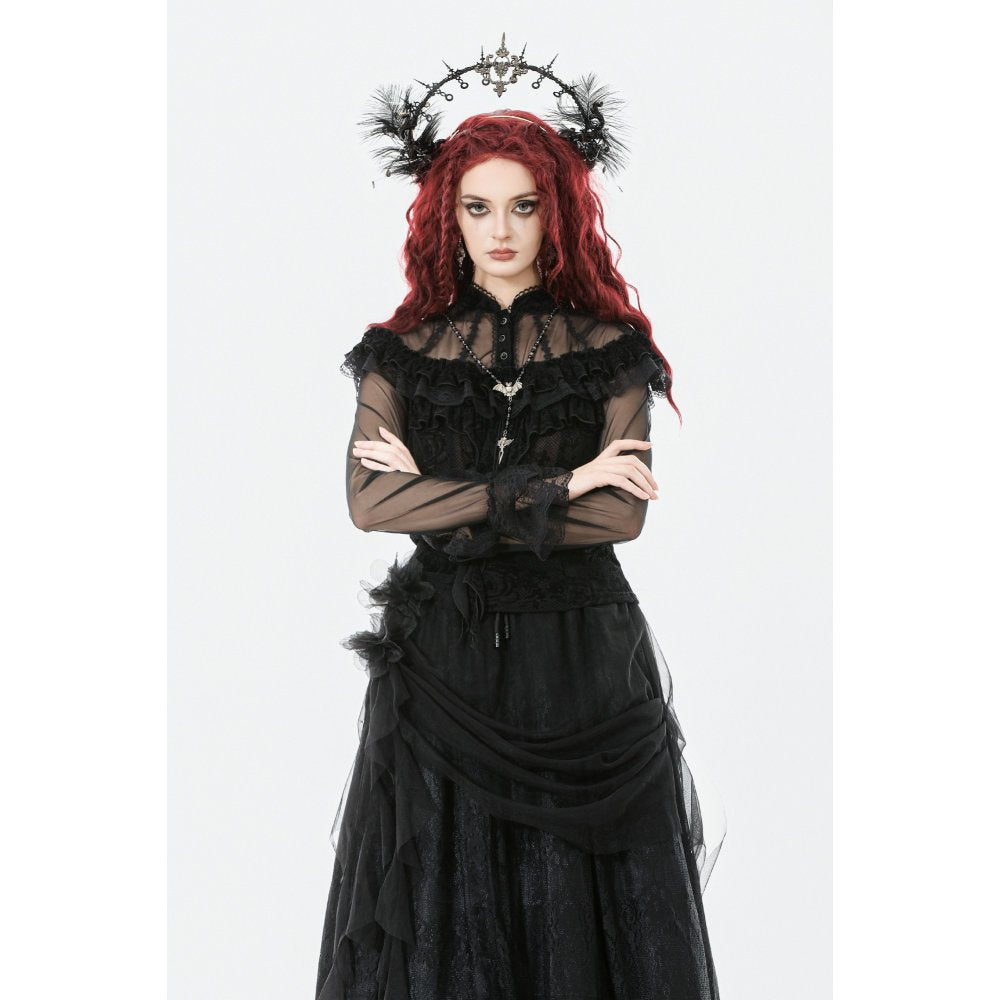 Dark in Love Seraphina Gothic Blouse – Victorian Ruffle Sheer Top