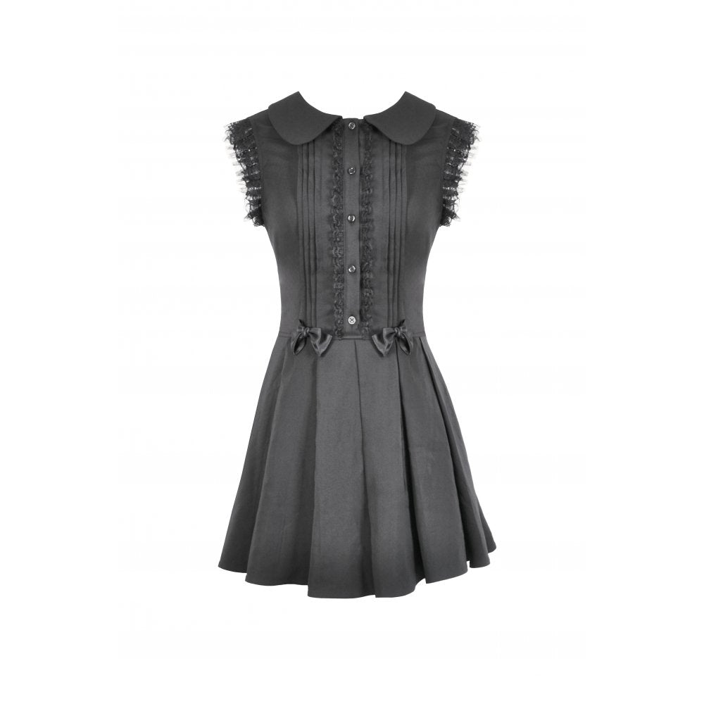 Dark In Love Gwendolyn Goth Mini Dress | Black Lace Panel A-Line