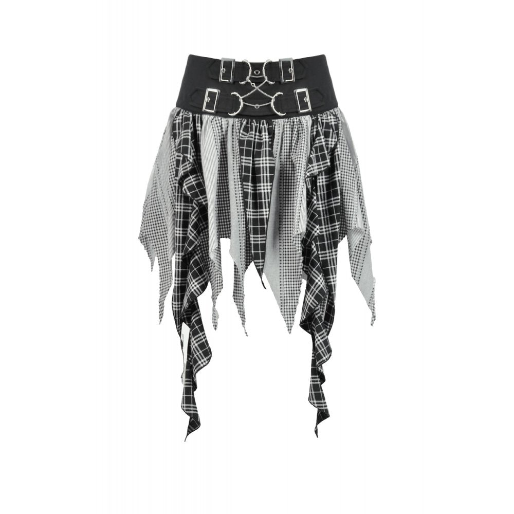 Dark in Love Morrigan Punk Skirt – Black and Grey Tartan Patchwork