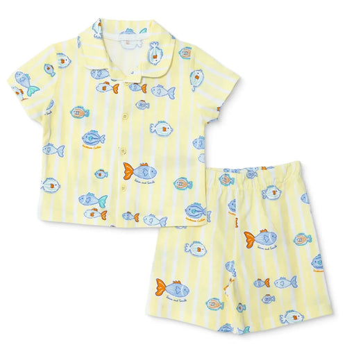 HelloBaby Boys Pyjamas Set Animal with Buttons Short Sleeve - Yellow