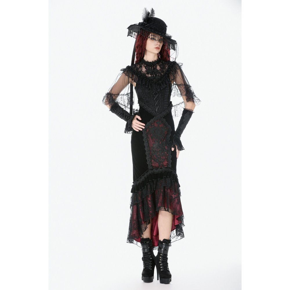Dark in Love Morwenna Gothic Black Lace Ruffle Capelet with High Collar