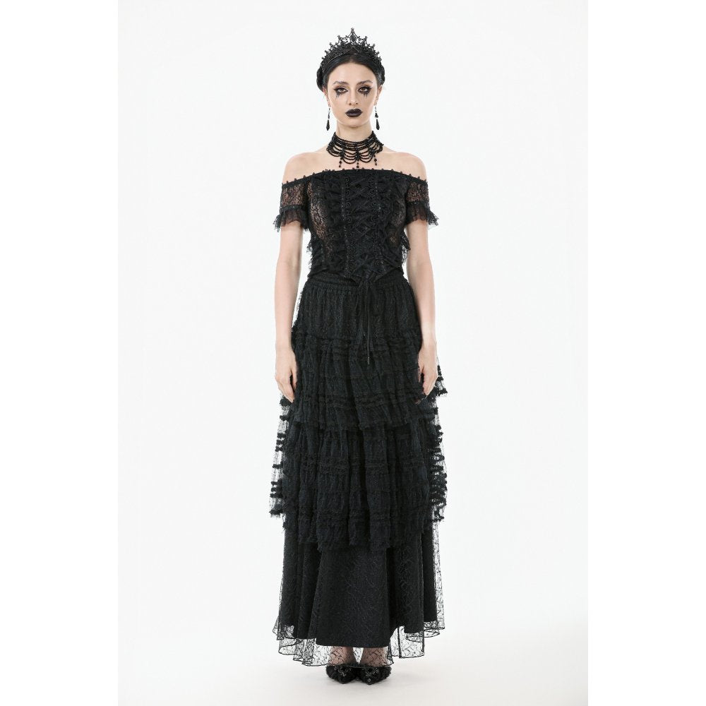 Dark in Love Ophelia Gothic Top – Black Lace Off-Shoulder Corset Style