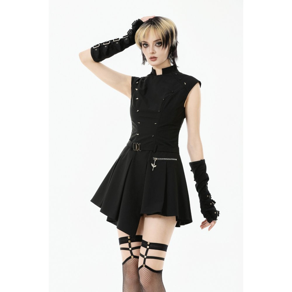 Dark in Love Cassia Black Pleated Mini Dress – Buckled Goth Style