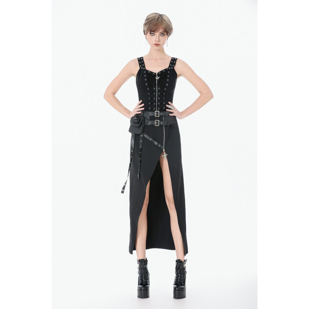 Dark in Love Punk Lace-Up Corset Top – Cotton Mesh Vest with Eyelets