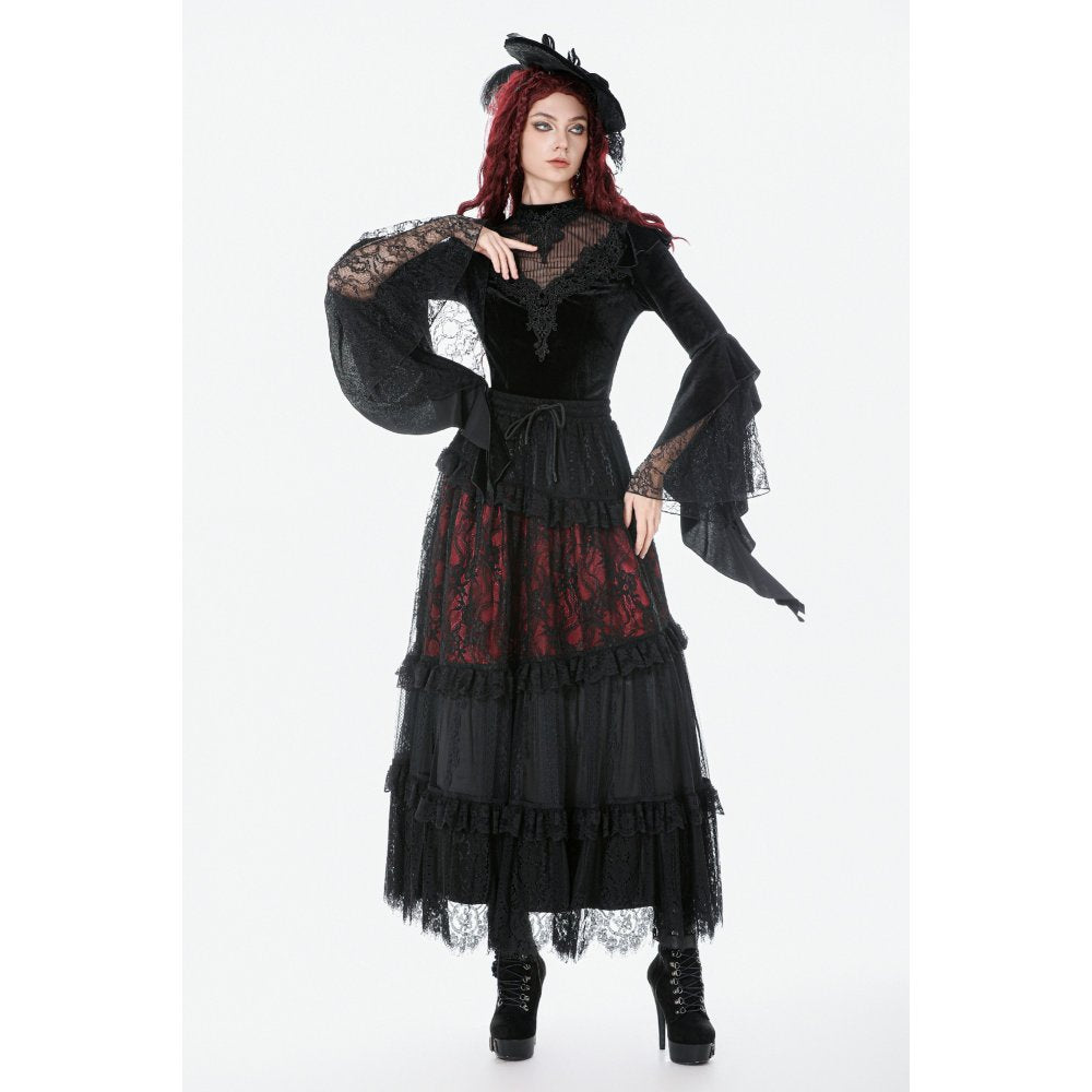 Dark in Love Gothic Velvet Lace High-Neck Top – Victorian Style
