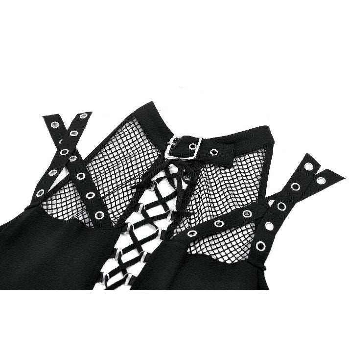 Dark in Love Ruth Gothic Mesh Sleeveless Top – Fishnet & Faux Leather