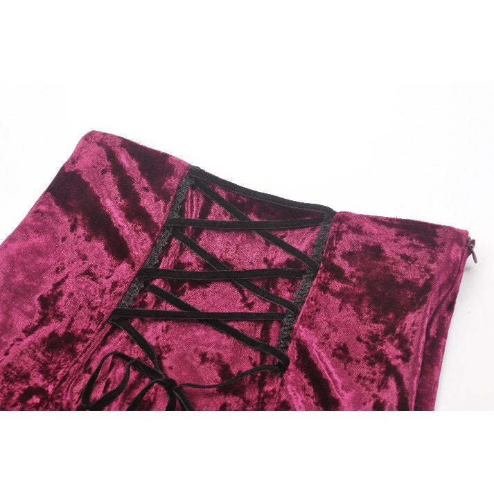 Dark in Love Crimson Queen High-Low Goth Skirt – Burgundy Velvet & Lace