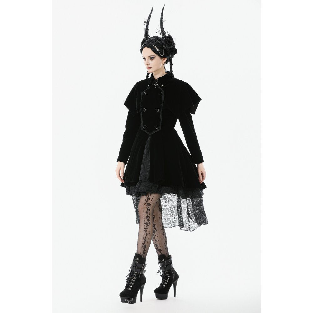 Dark in Love Lilith Officer Velvet Coat – Black Gothic High-Low Jacket