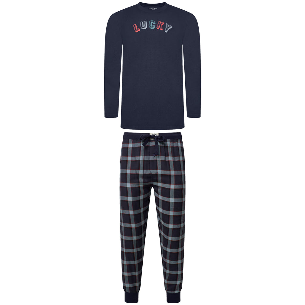 Lucky Brand Crew Neck & Closed Hem Flannel Pant Pyjama Set