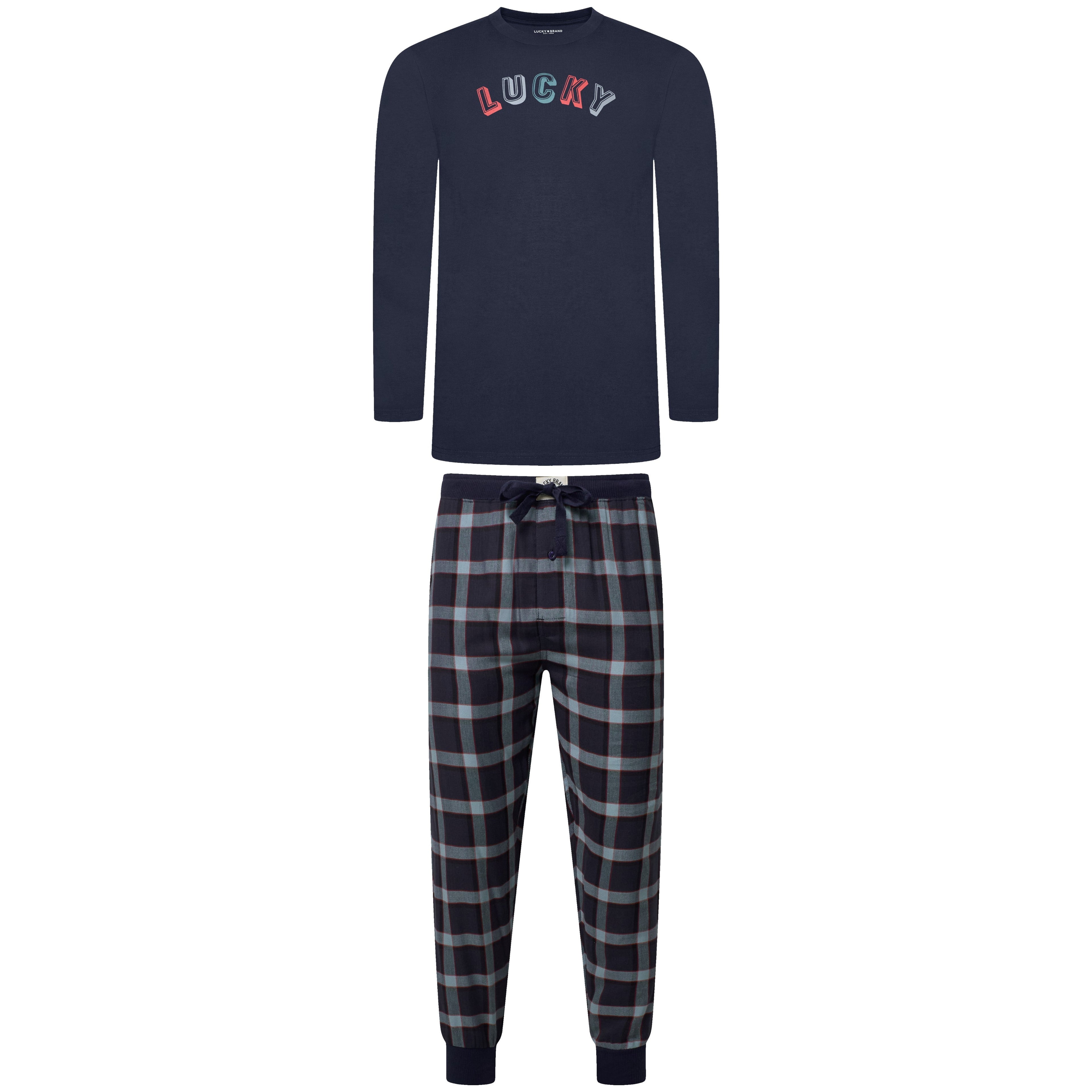 Lucky Brand Crew Neck & Closed Hem Flannel Pant Pyjama Set