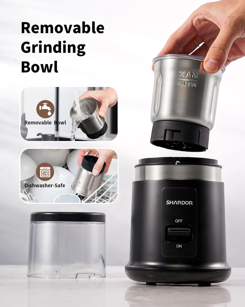 SHARDOR Electric Coffee Grinder – 75g Removable Stainless Steel Bowl