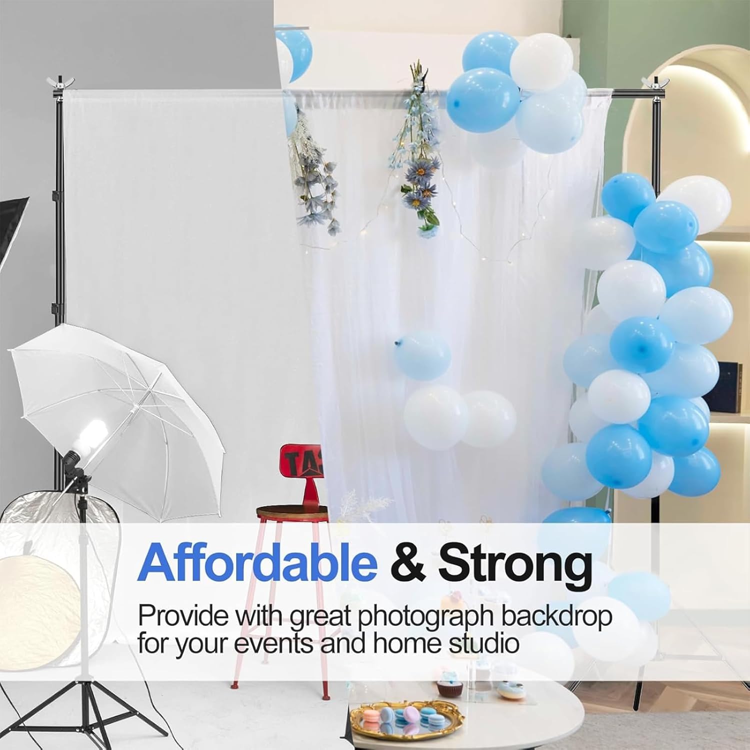EMART Backdrop Stand - 3x2.6m Adjustable Photo Studio Support Kit