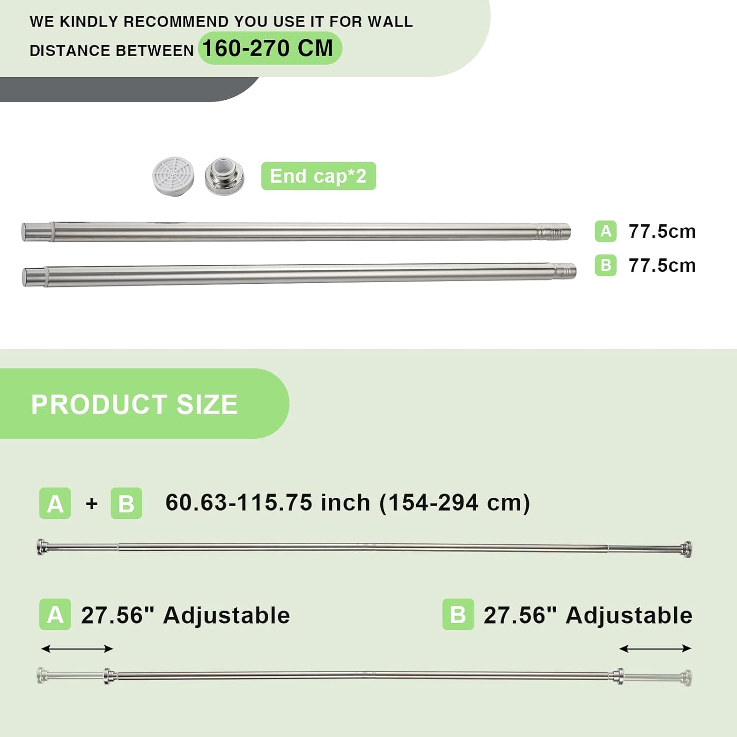 Massive Discounts Stainless Steel Tension Shower Curtain Rod, 160–270cm