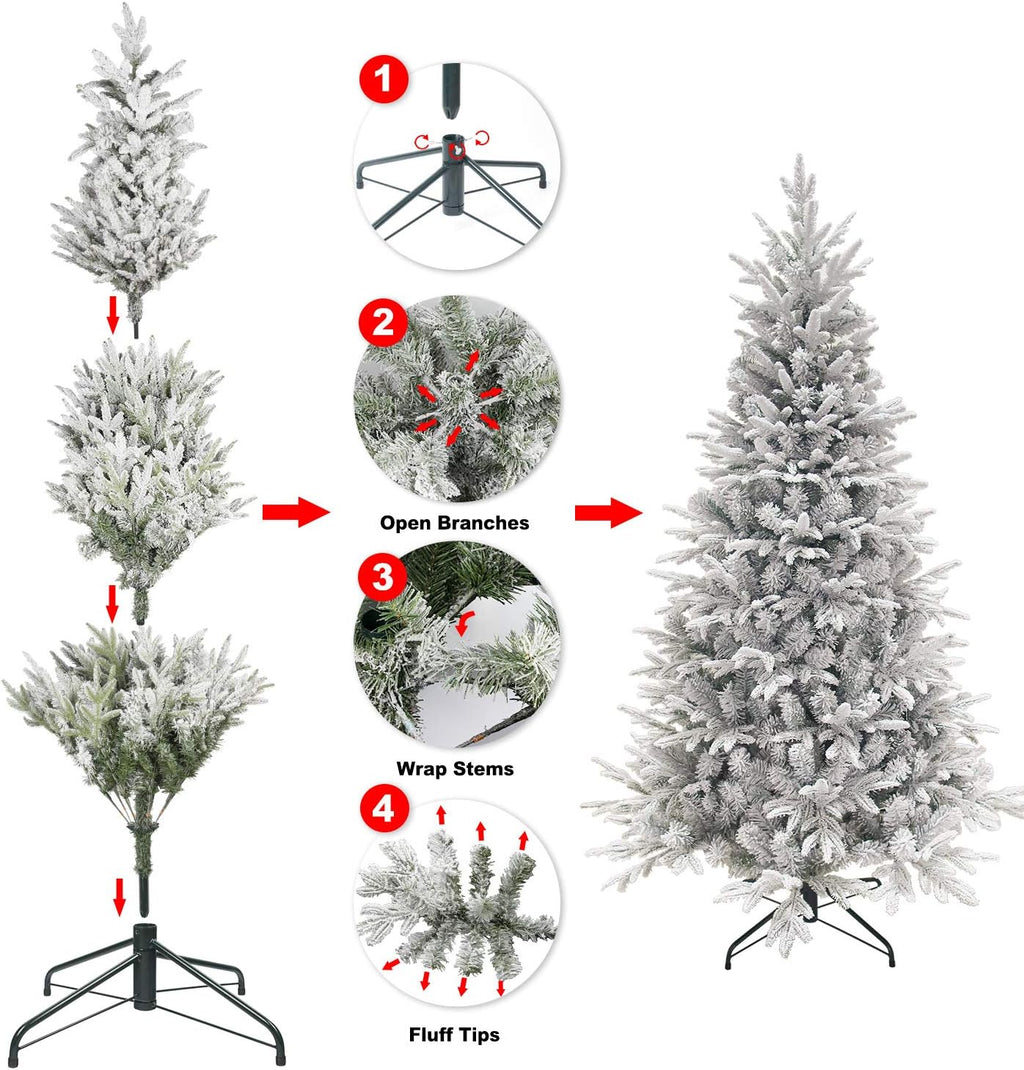KI Store 6.5ft Snow Flocked Artificial Christmas Tree | Unlit Pine