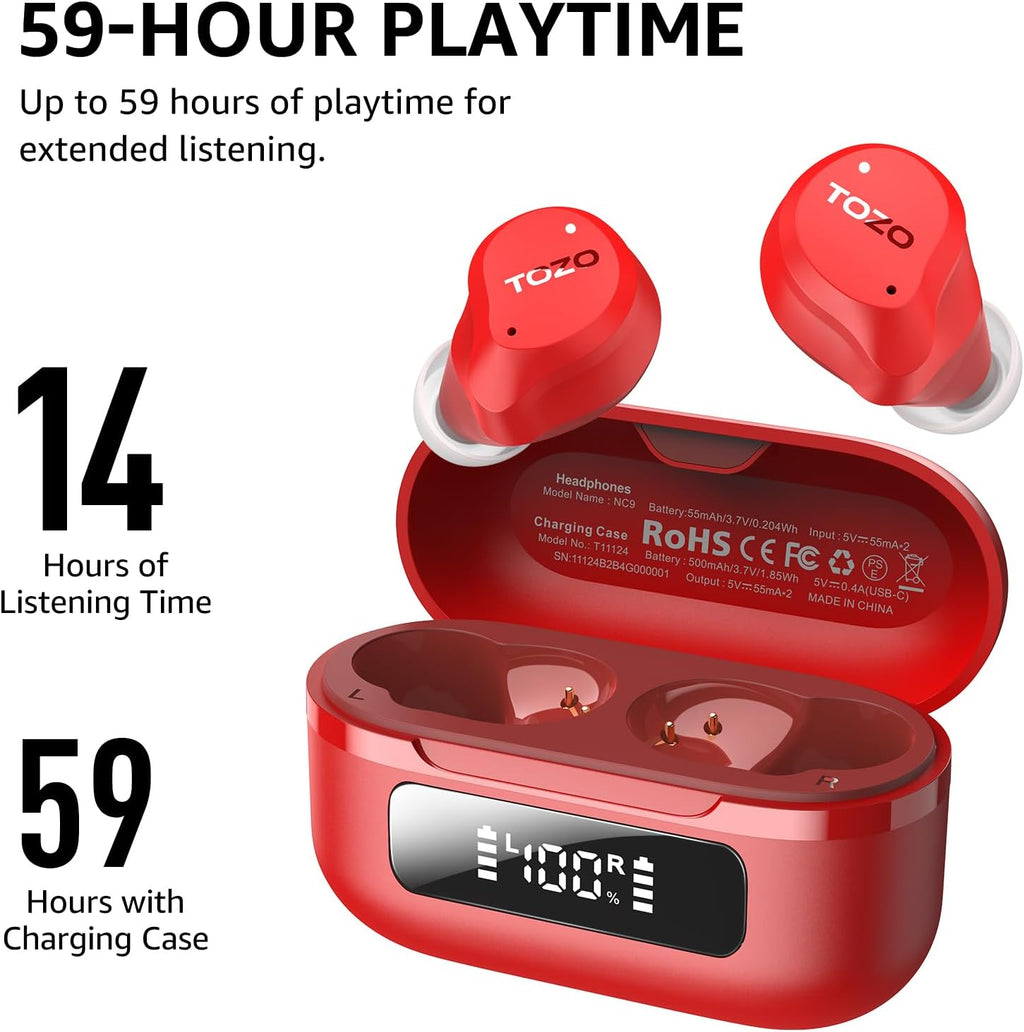 TOZO Hybrid Active Noise Cancelling Wireless Earbuds – 59H Playtime