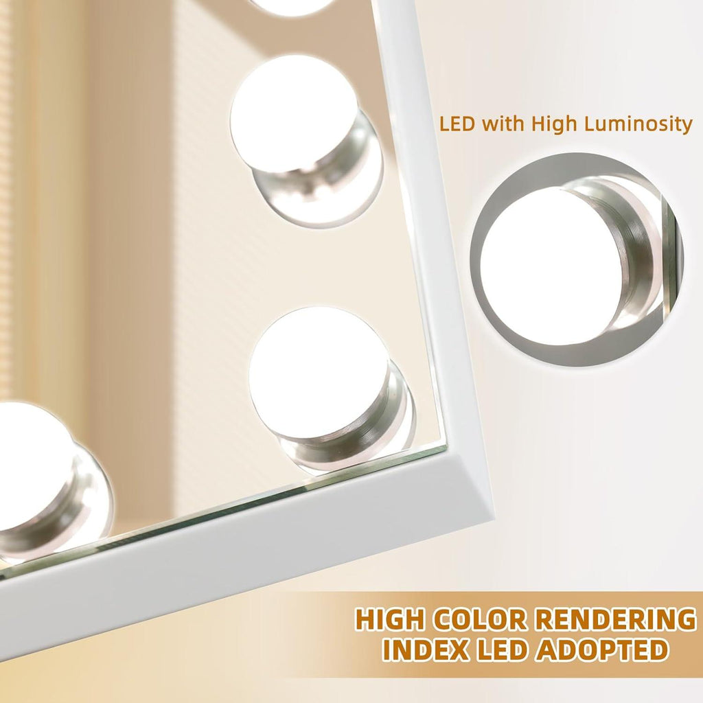 FENCHILIN LED Makeup Mirror | 14 Dimmable Bulbs & USB Port | 58x46cm