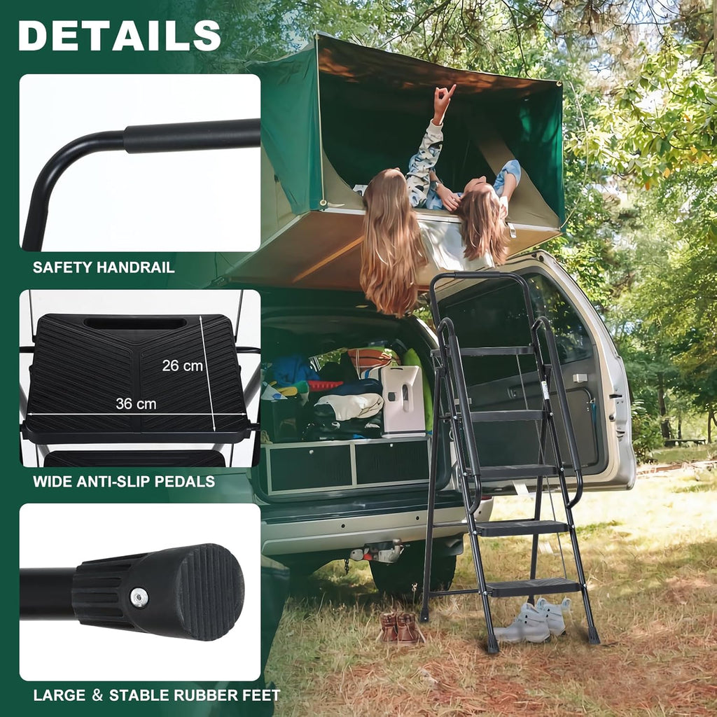 EPROSMIN 4-Step Folding Ladder with Handrails and Tool Tray – Steel