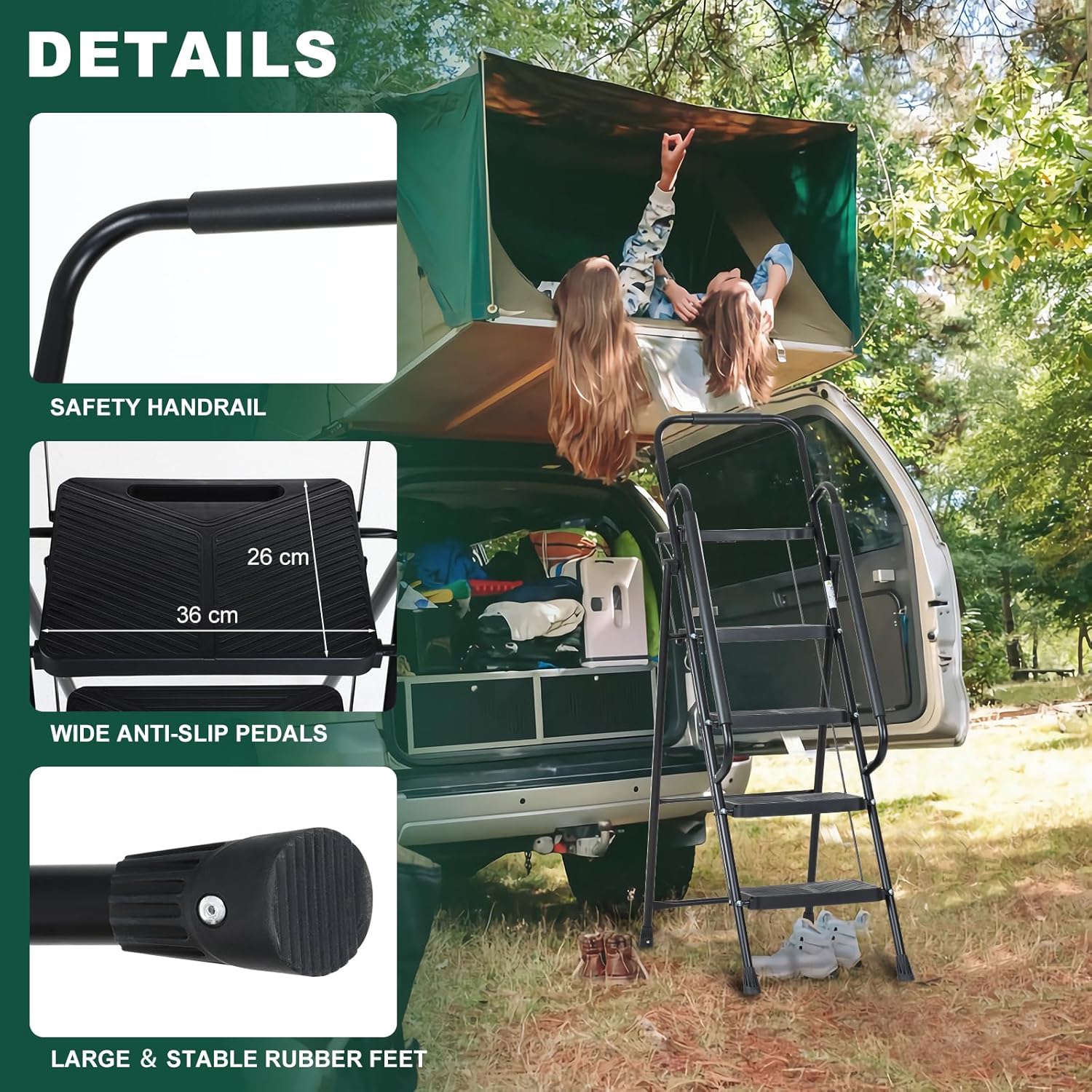 EPROSMIN 4-Step Folding Ladder with Handrails and Tool Tray – Steel